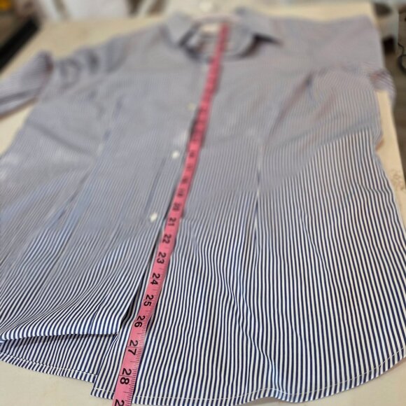 Gretchen Scott Priss Blouse Striped Shirt XL Navy White Button-Down Bell Sleeves - Picture 10 of 10